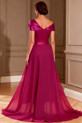 Dreamyannie Fuchsia Asymmetrical Neck Satin Long Mother Of The Bride Jumpsuits With Cape
