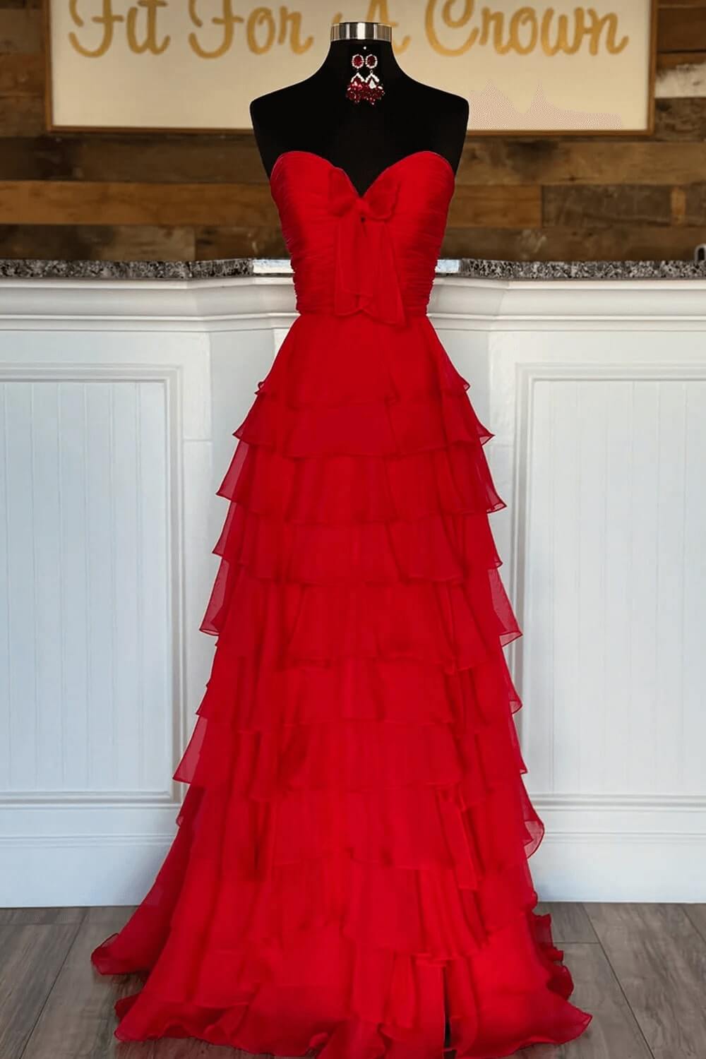 Dreamyannie Tiered Fuchsia Prom Dress A-Line Sweetheart Formal Dress With Slit