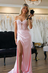 Dreamyannie Fuchsia Prom Dress Mermaid Off The Shoulder Corset Formal Dress With Appliques