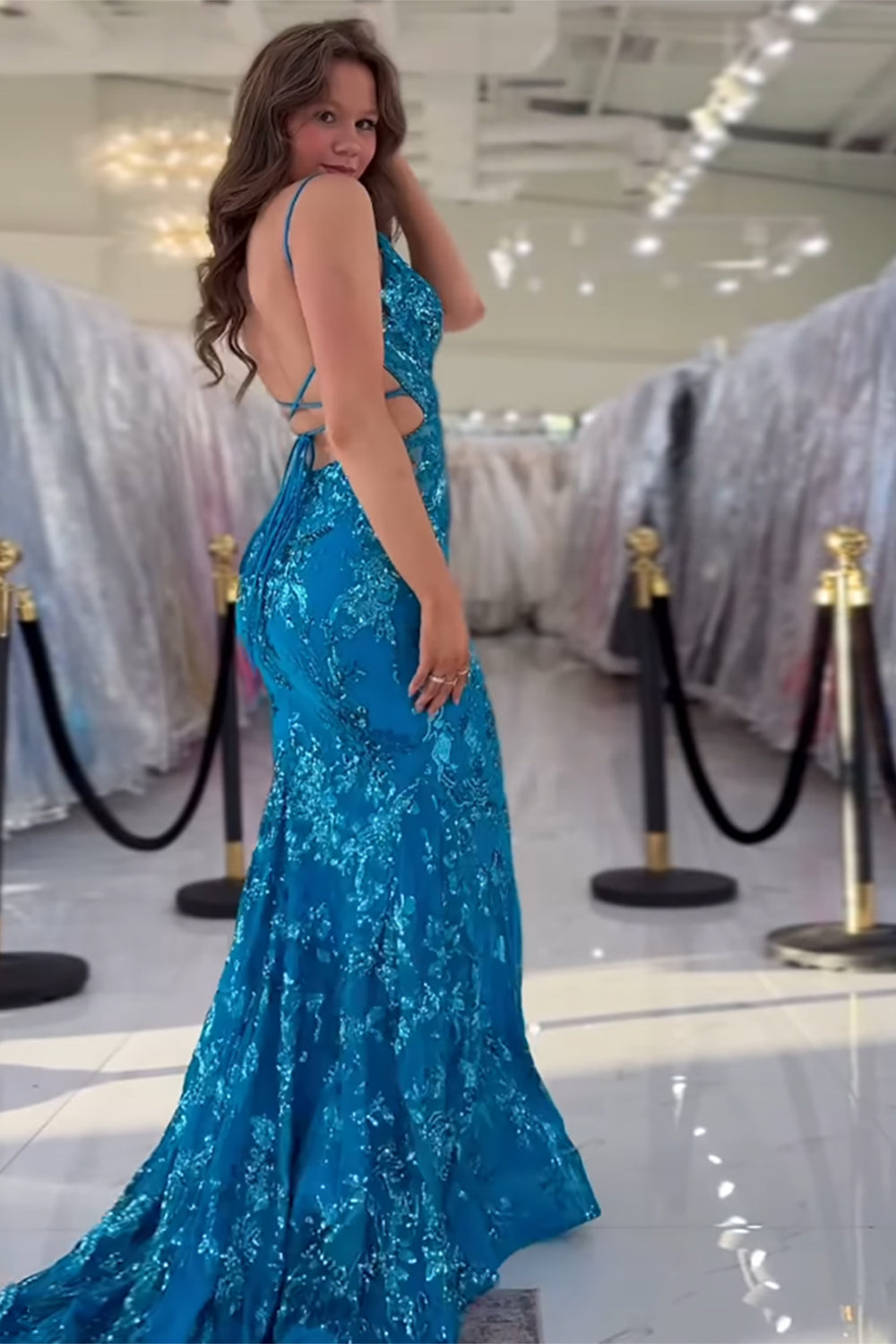 Dreamyannie Fuchsia Prom Dress Mermaid Sequins Long Backless Formal Dress