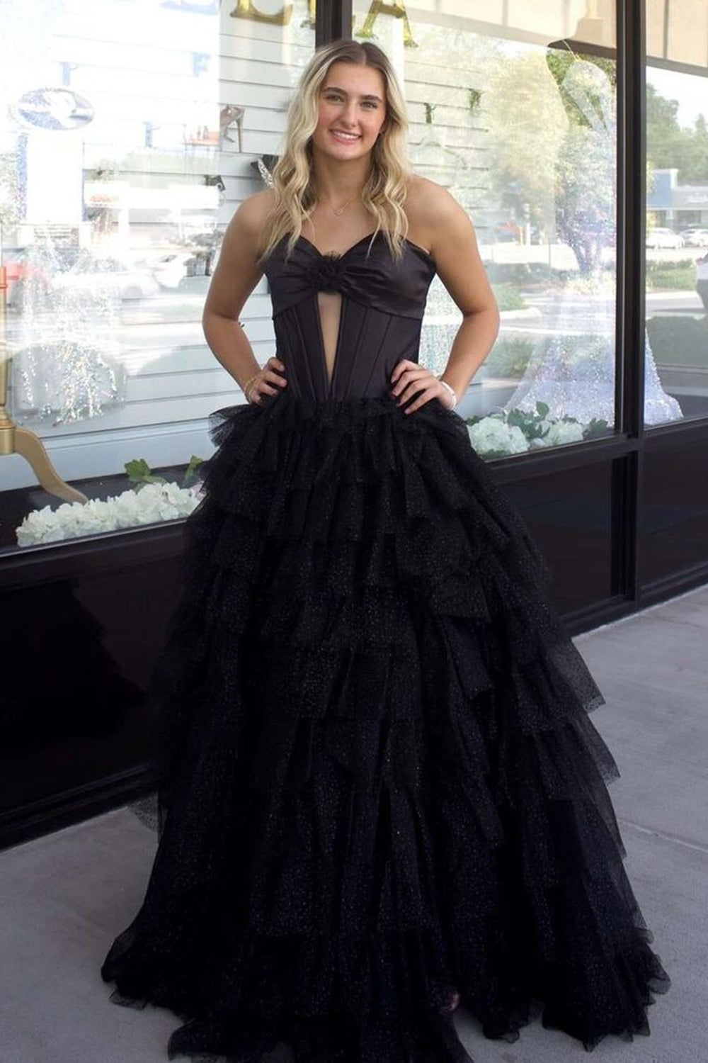 Dreamyannie Fuchsia Prom Dress Strapless Ruffled Corset Tulle Long Evening Dress