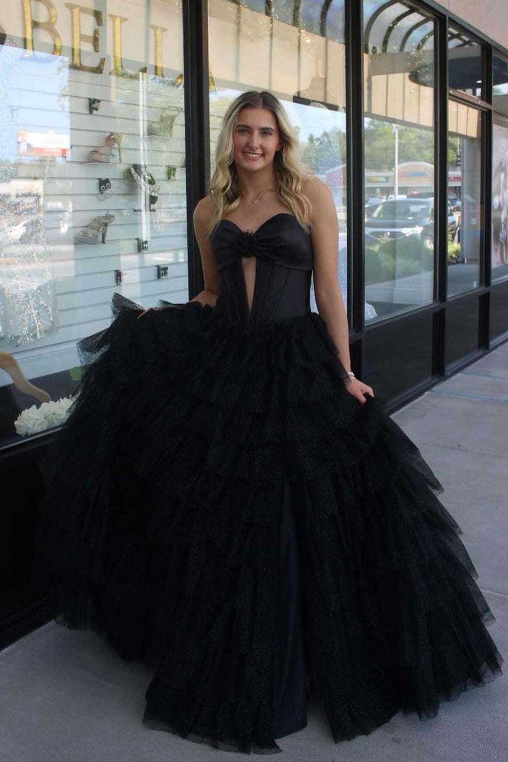 Dreamyannie Fuchsia Prom Dress Strapless Ruffled Corset Tulle Long Evening Dress