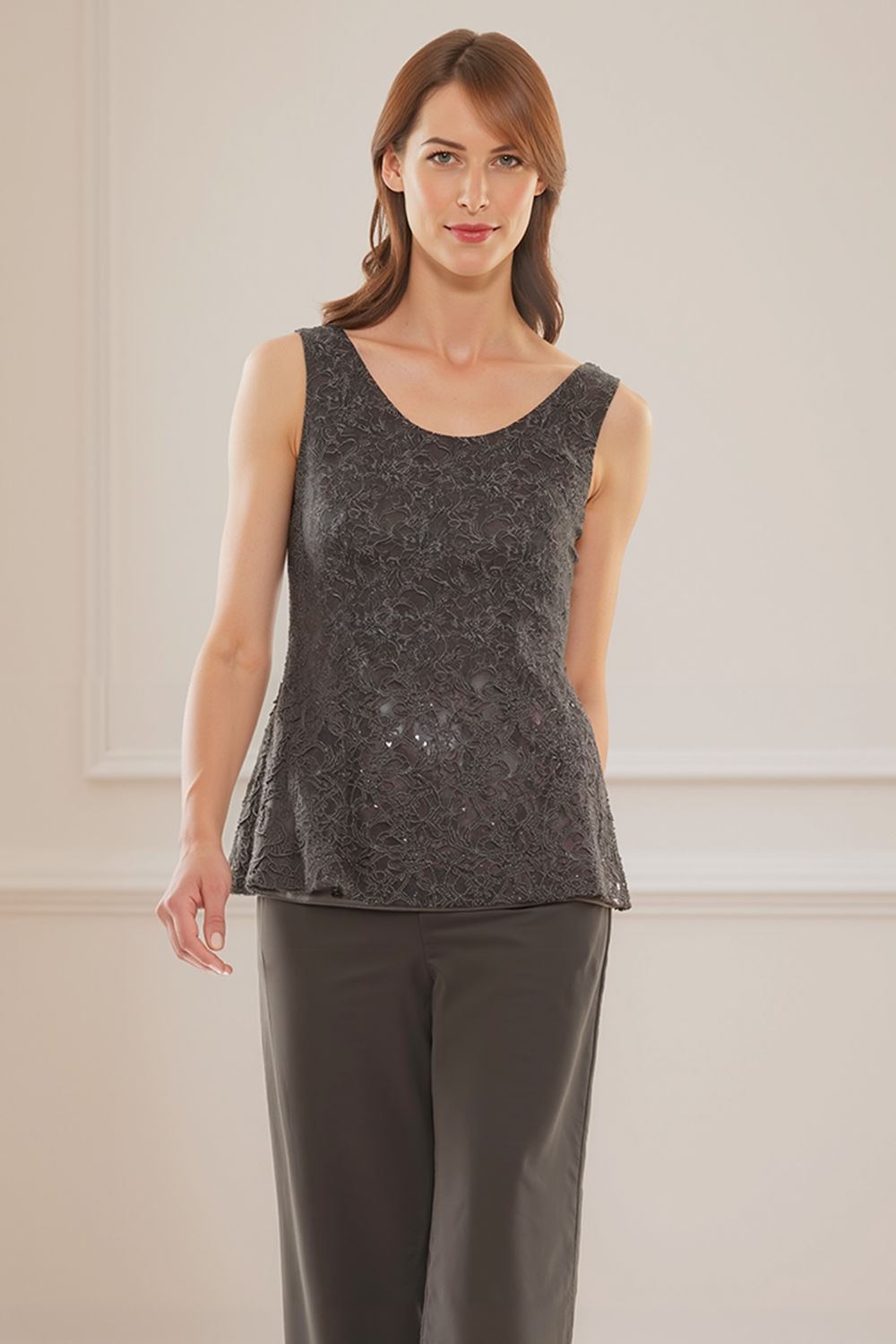 Dreamyannie Glitter Plum Sequin Scoop Neck 3 Piece Mother Of The Bride Pant Suits With Jacket