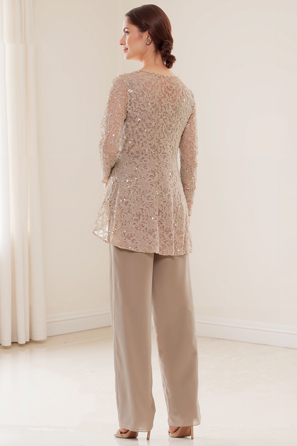 Dreamyannie Glitter Plum Sequin Scoop Neck 3 Piece Mother Of The Bride Pant Suits With Jacket