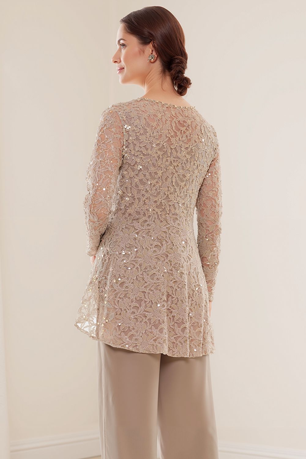 Dreamyannie Glitter Plum Sequin Scoop Neck 3 Piece Mother Of The Bride Pant Suits With Jacket
