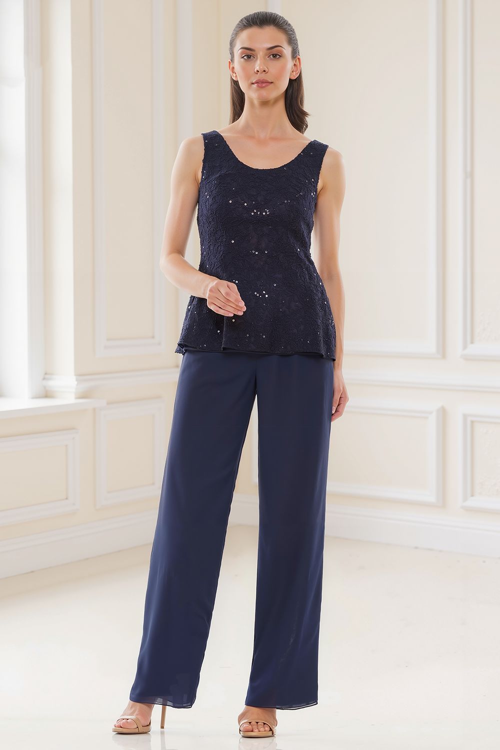 Dreamyannie Glitter Plum Sequin Scoop Neck 3 Piece Mother Of The Bride Pant Suits With Jacket