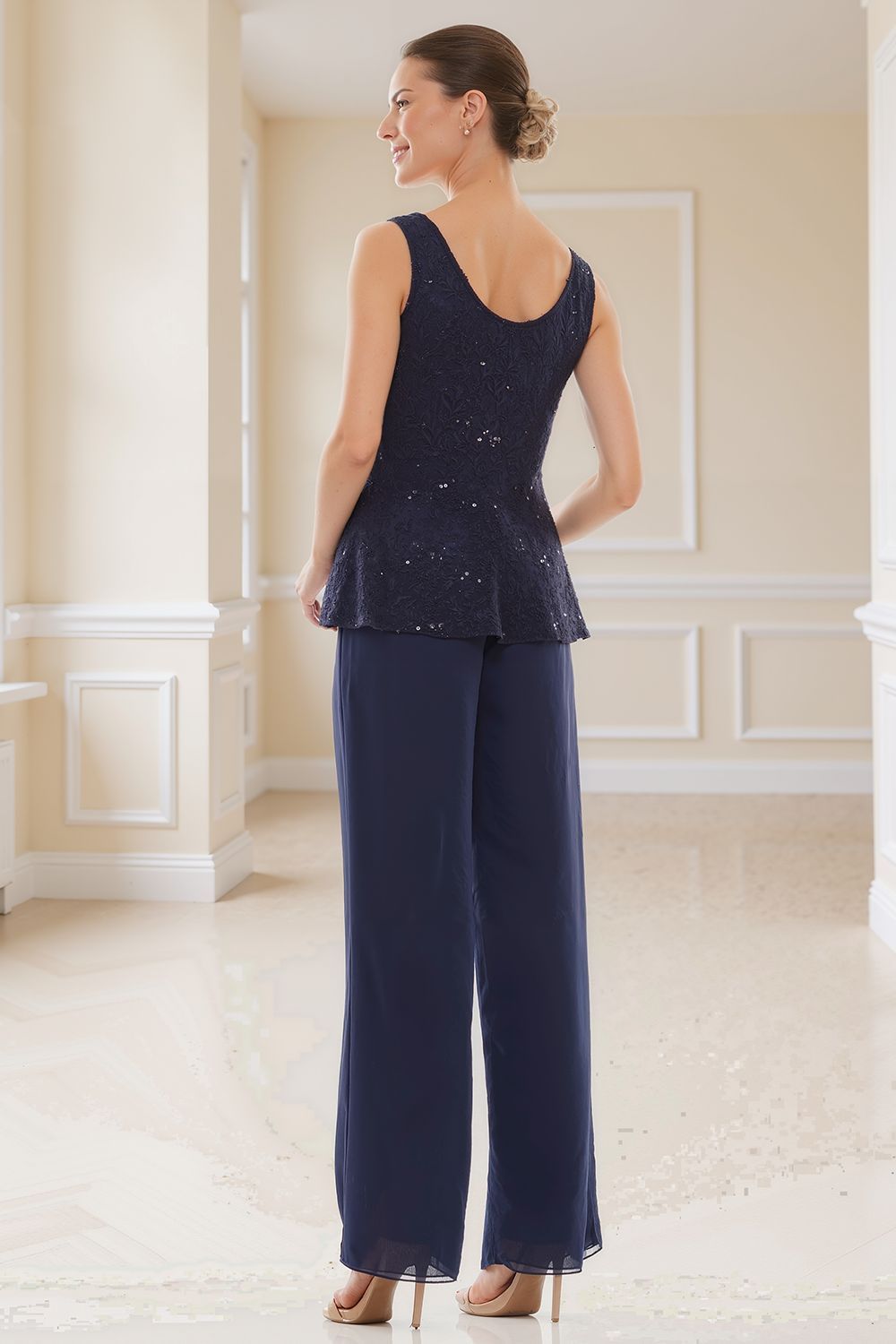 Dreamyannie Glitter Plum Sequin Scoop Neck 3 Piece Mother Of The Bride Pant Suits With Jacket