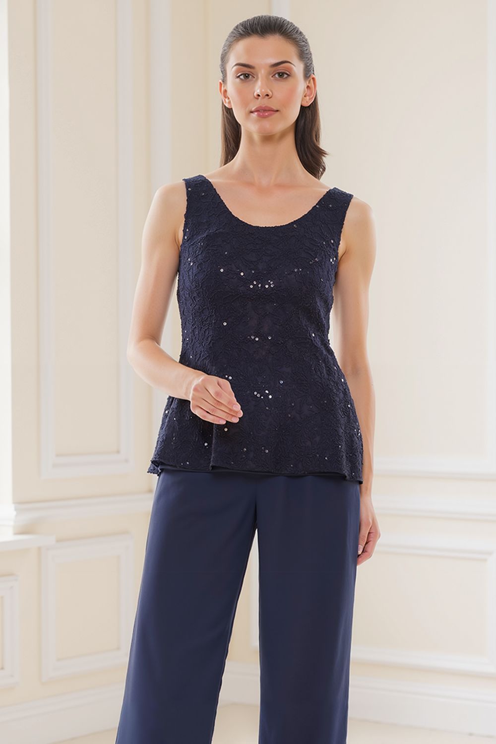Dreamyannie Glitter Plum Sequin Scoop Neck 3 Piece Mother Of The Bride Pant Suits With Jacket