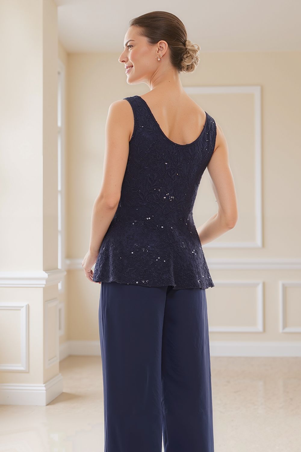 Dreamyannie Glitter Plum Sequin Scoop Neck 3 Piece Mother Of The Bride Pant Suits With Jacket