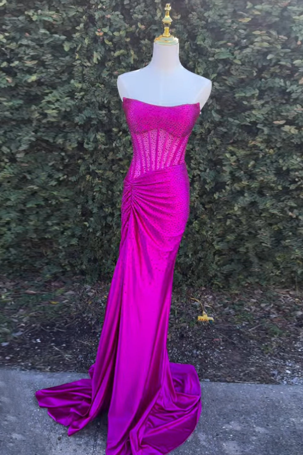 Dreamyannie Gold Prom Dress Sheath Corset Beaded Long Formal Dress With Slit
