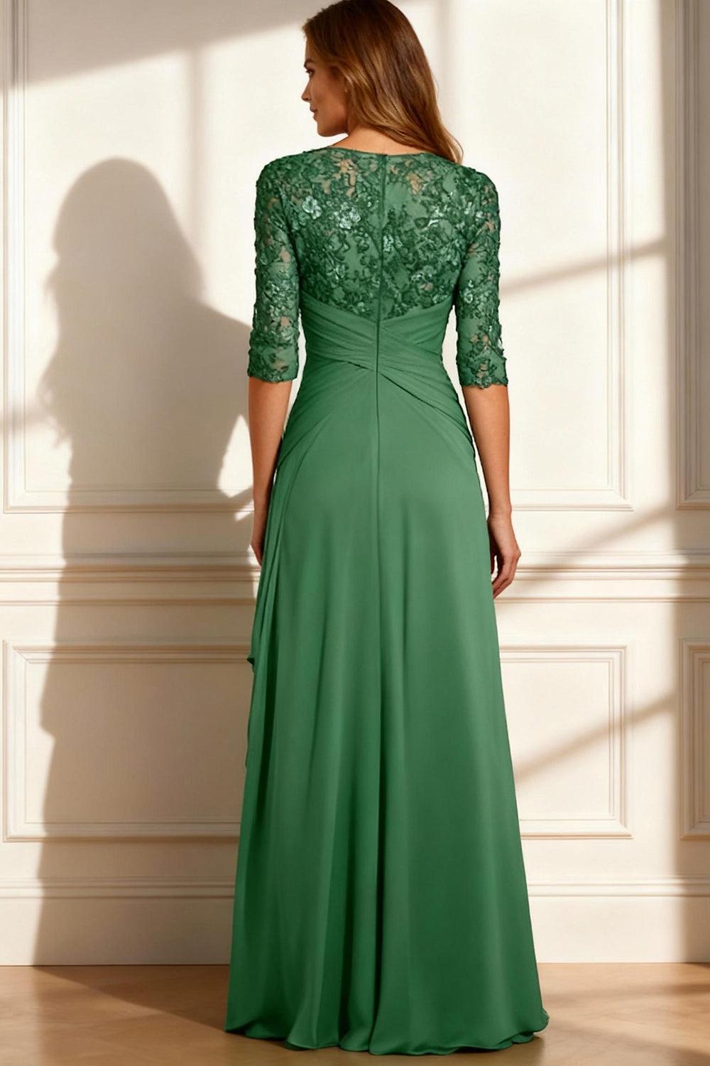 Dreamyannie Green Ruffled Sheath Floor Length Mother Of The Bride Dress With Lace