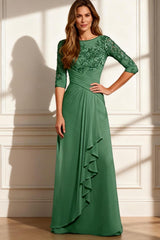 Dreamyannie Green Ruffled Sheath Floor Length Mother Of The Bride Dress With Lace
