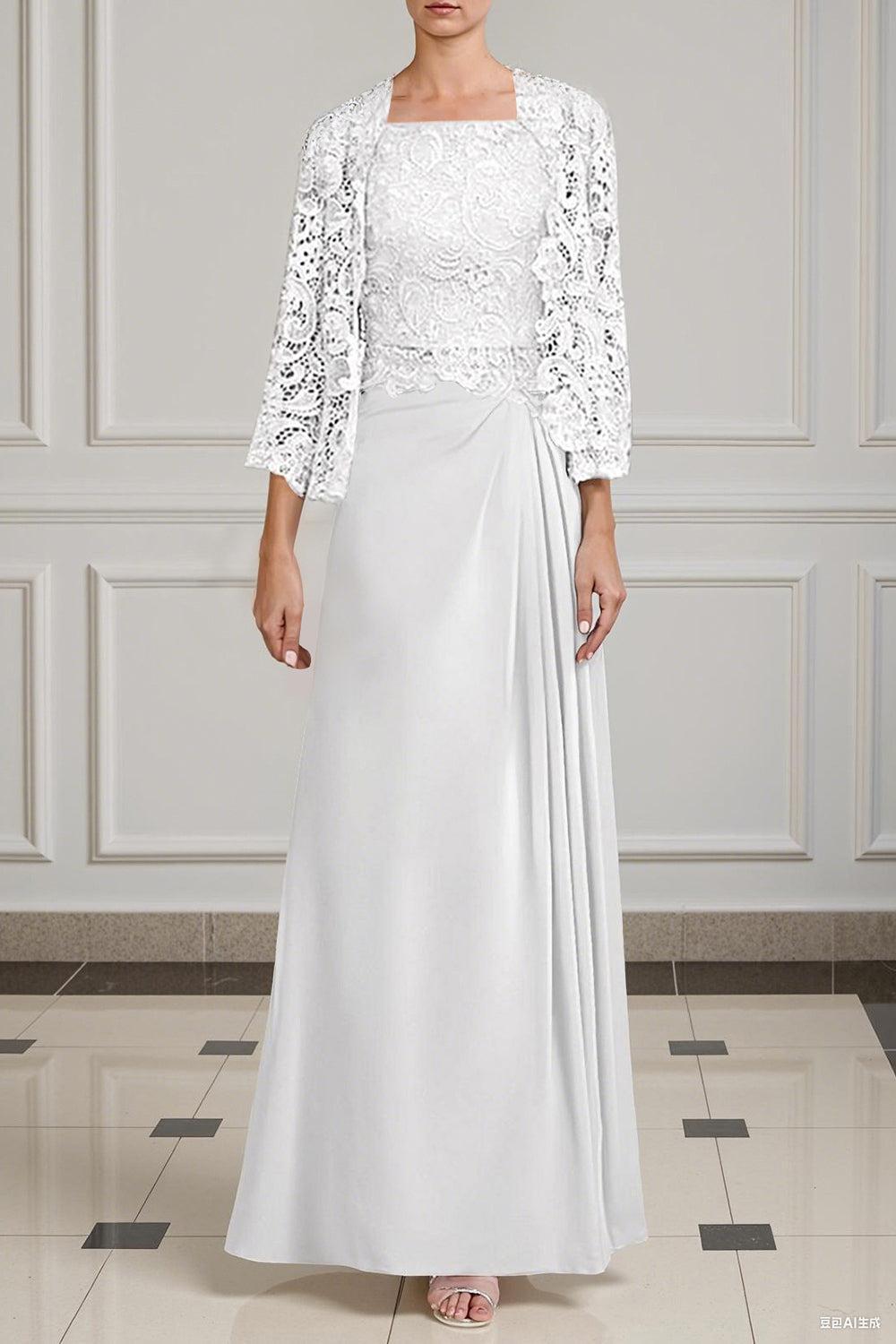 Dreamyannie Green Sheath Chiffon Floor Length 2 Piece Mother Of The Bride Dress With Jacket