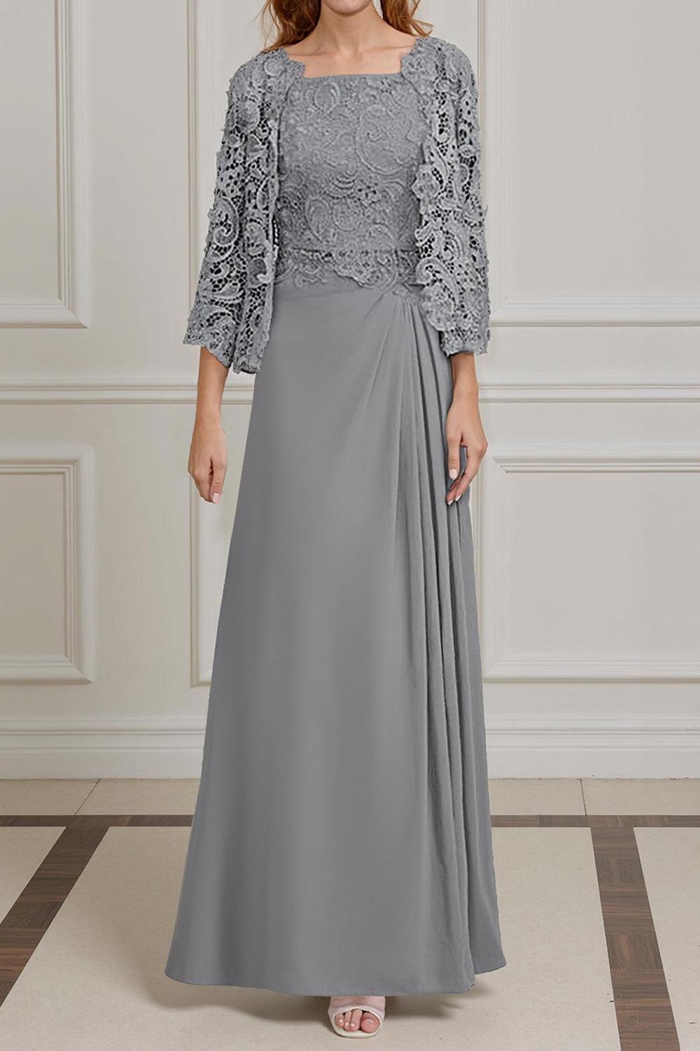 Dreamyannie Green Sheath Chiffon Floor Length 2 Piece Mother Of The Bride Dress With Jacket