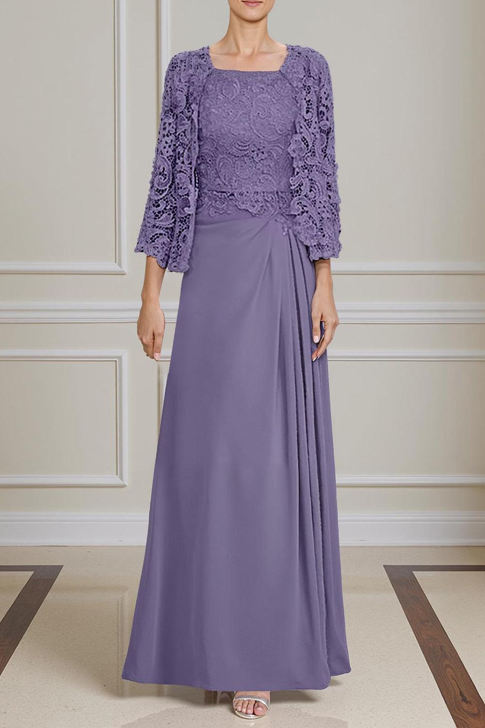 Dreamyannie Green Sheath Chiffon Floor Length 2 Piece Mother Of The Bride Dress With Jacket