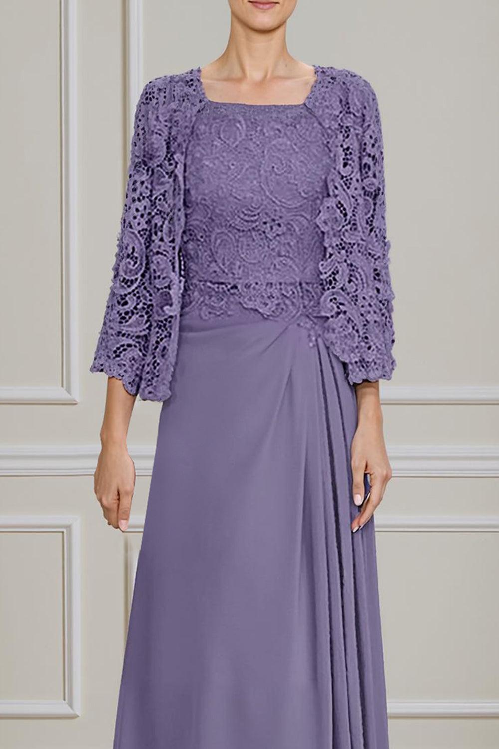 Dreamyannie Green Sheath Chiffon Floor Length 2 Piece Mother Of The Bride Dress With Jacket