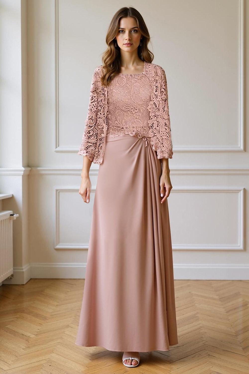 Dreamyannie Green Sheath Chiffon Floor Length 2 Piece Mother Of The Bride Dress With Jacket