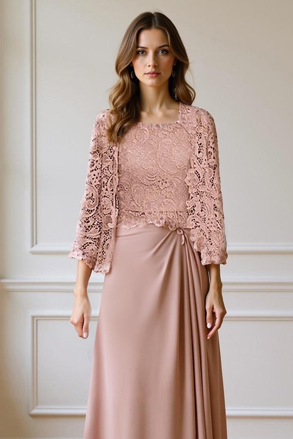 Dreamyannie Green Sheath Chiffon Floor Length 2 Piece Mother Of The Bride Dress With Jacket