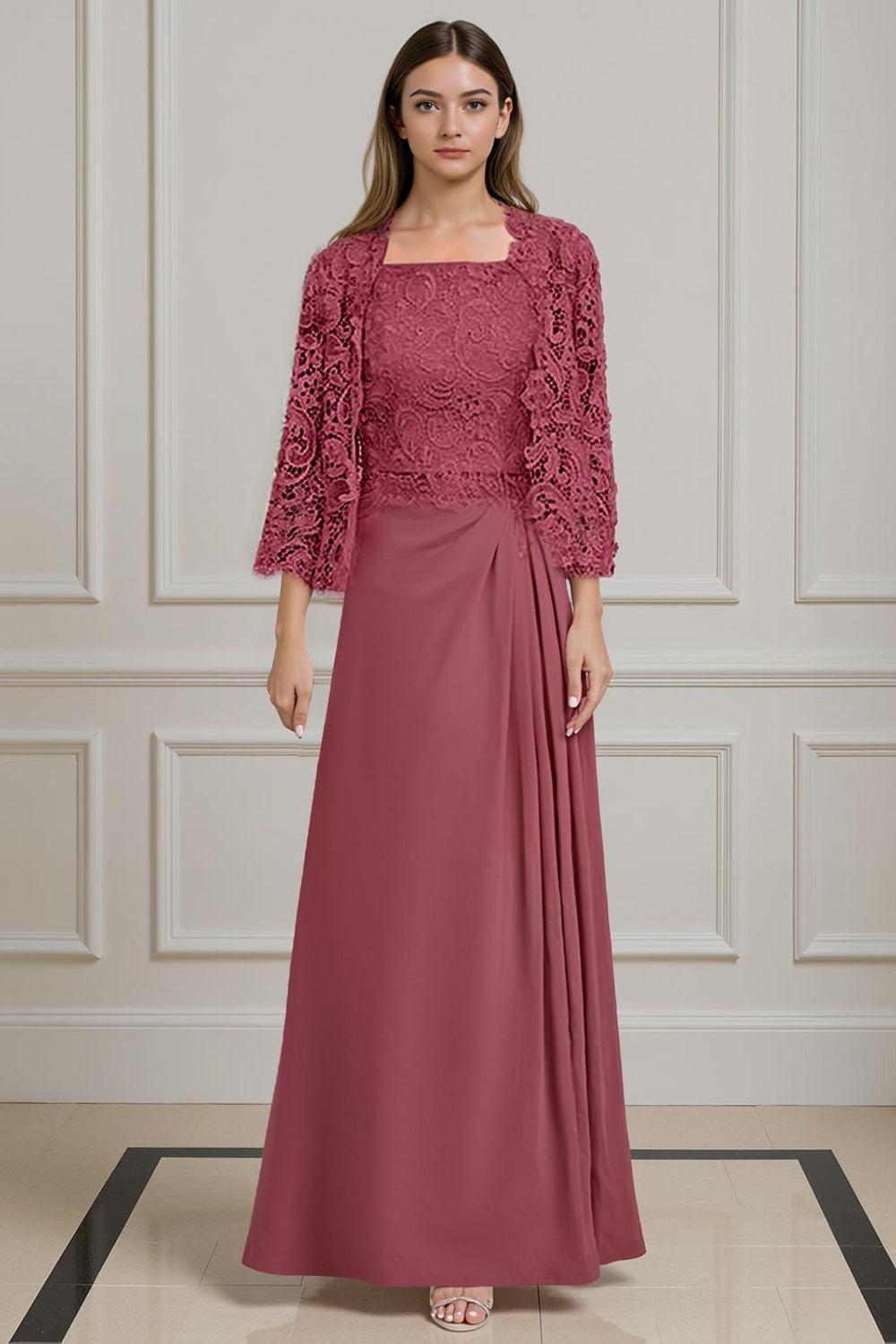 Dreamyannie Green Sheath Chiffon Floor Length 2 Piece Mother Of The Bride Dress With Jacket