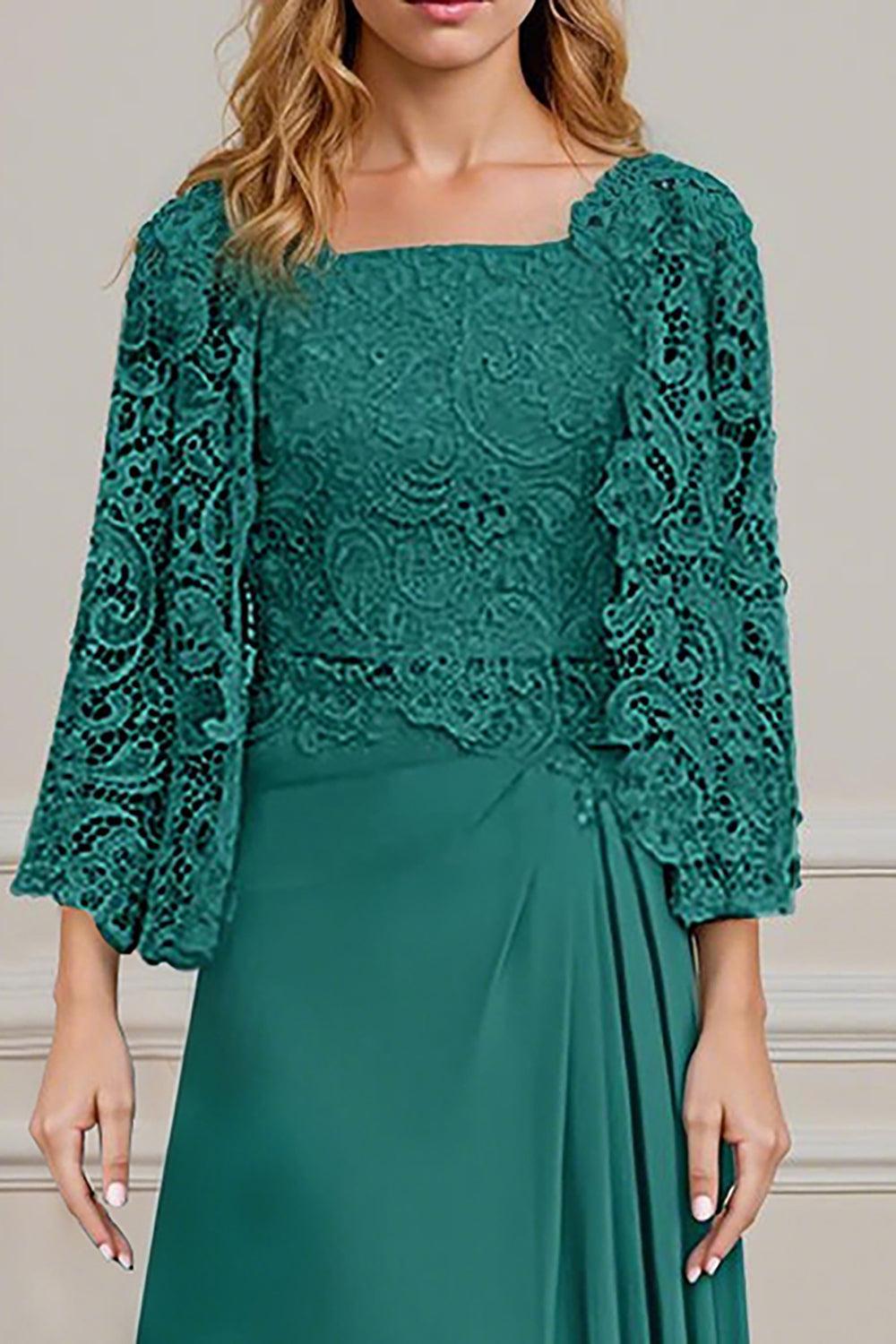 Dreamyannie Green Sheath Chiffon Floor Length 2 Piece Mother Of The Bride Dress With Jacket