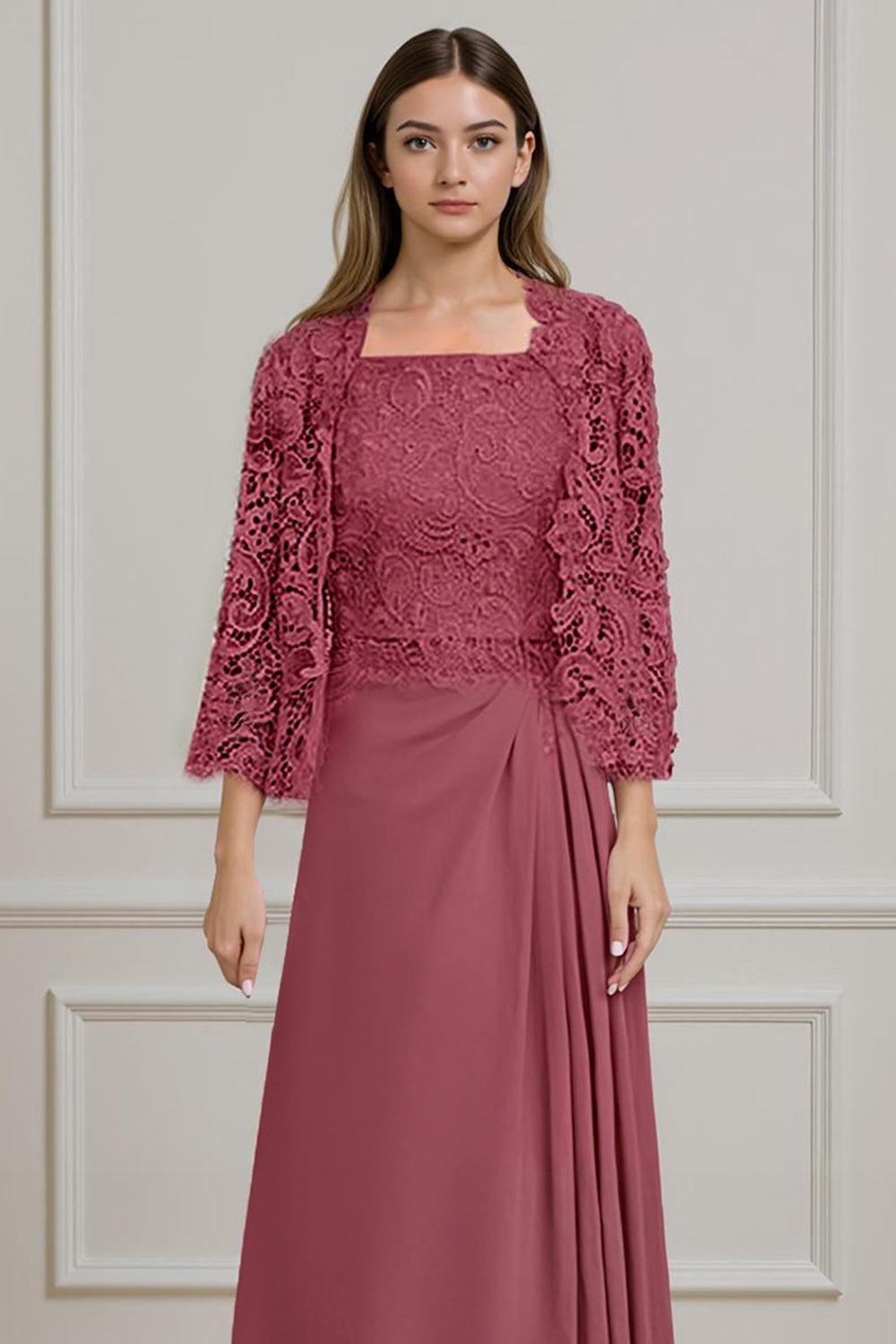 Dreamyannie Green Sheath Chiffon Floor Length 2 Piece Mother Of The Bride Dress With Jacket