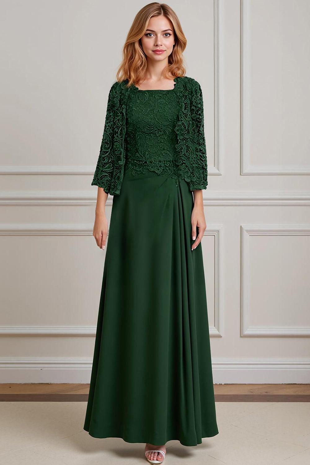Dreamyannie Green Sheath Chiffon Floor Length 2 Piece Mother Of The Bride Dress With Jacket