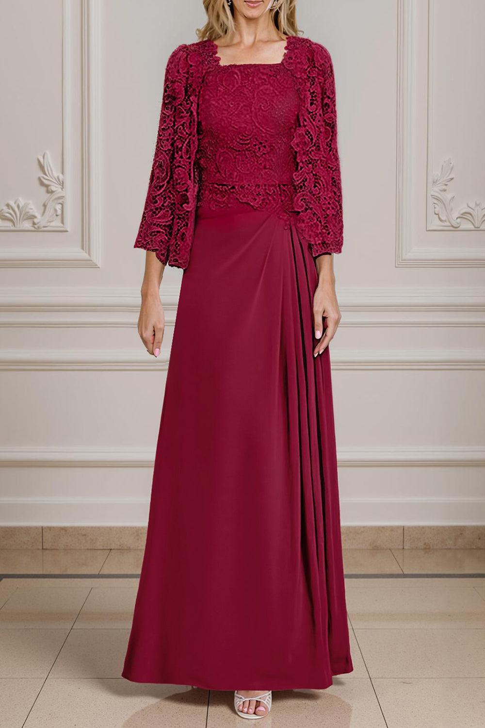 Dreamyannie Green Sheath Chiffon Floor Length 2 Piece Mother Of The Bride Dress With Jacket