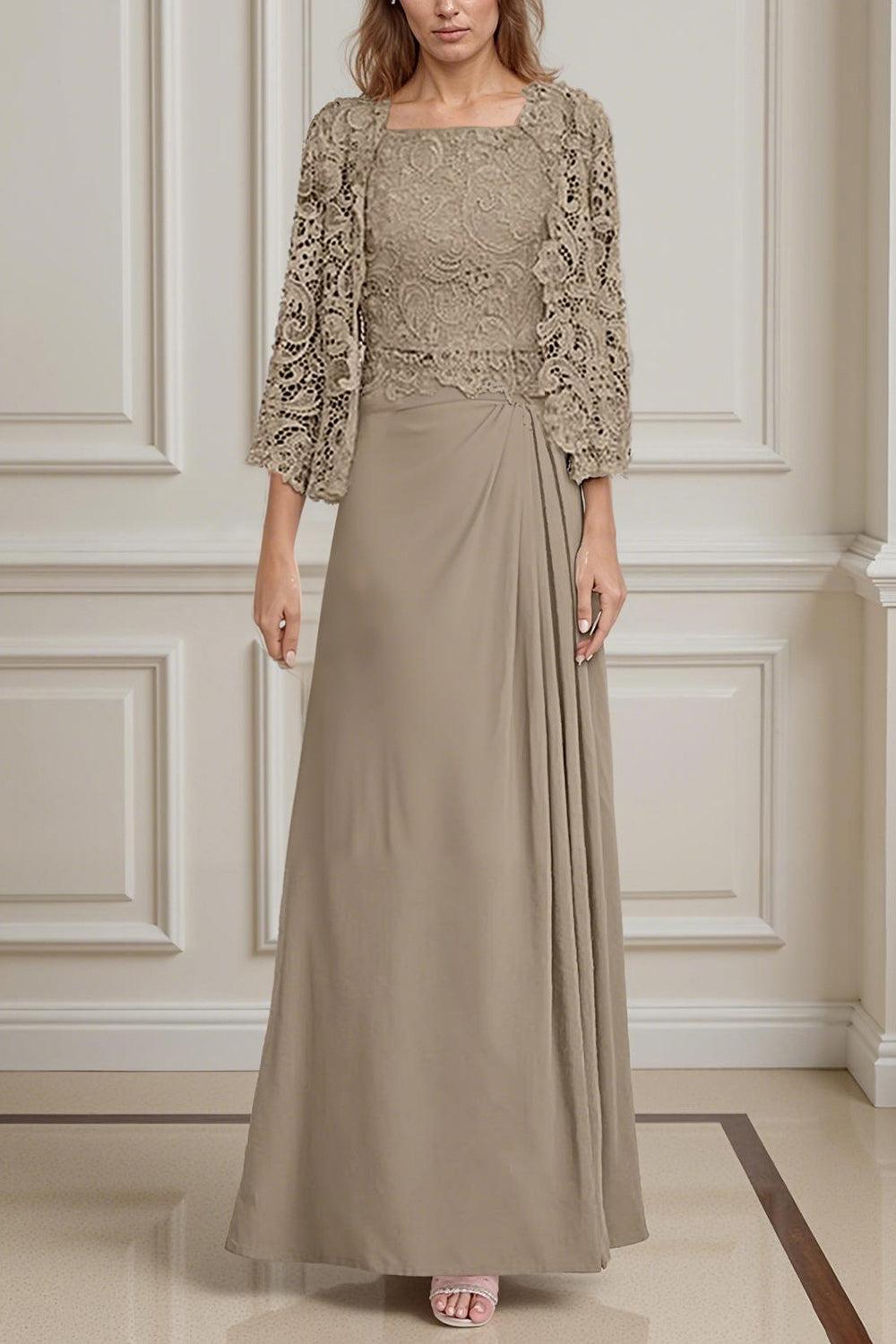 Dreamyannie Green Sheath Chiffon Floor Length 2 Piece Mother Of The Bride Dress With Jacket