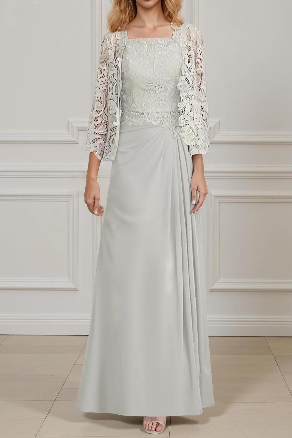Dreamyannie Green Sheath Chiffon Floor Length 2 Piece Mother Of The Bride Dress With Jacket