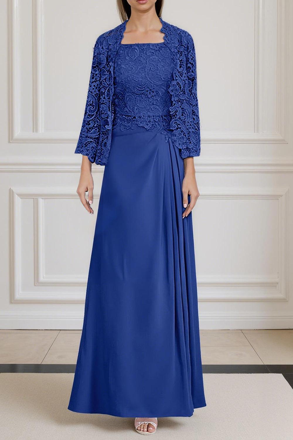 Dreamyannie Green Sheath Chiffon Floor Length 2 Piece Mother Of The Bride Dress With Jacket