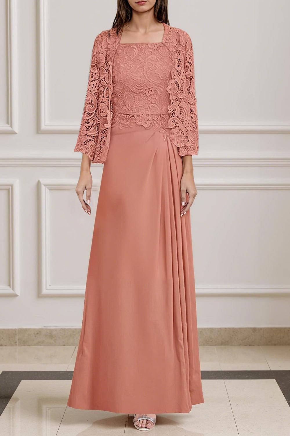 Dreamyannie Green Sheath Chiffon Floor Length 2 Piece Mother Of The Bride Dress With Jacket