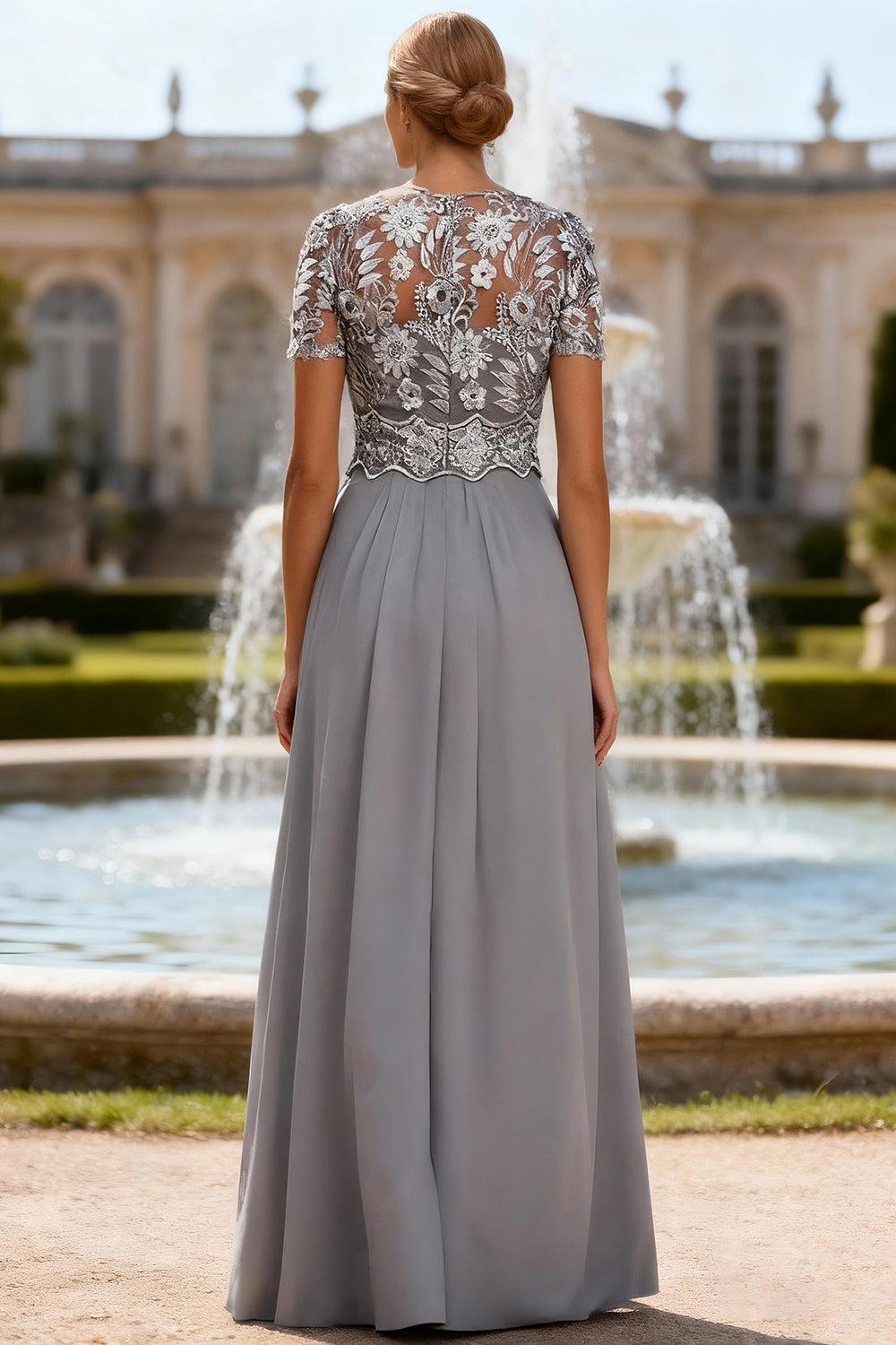Dreamyannie Grey Blue Floral Beaded Floor Length Mother Of The Bride Jumpsuits With Cape