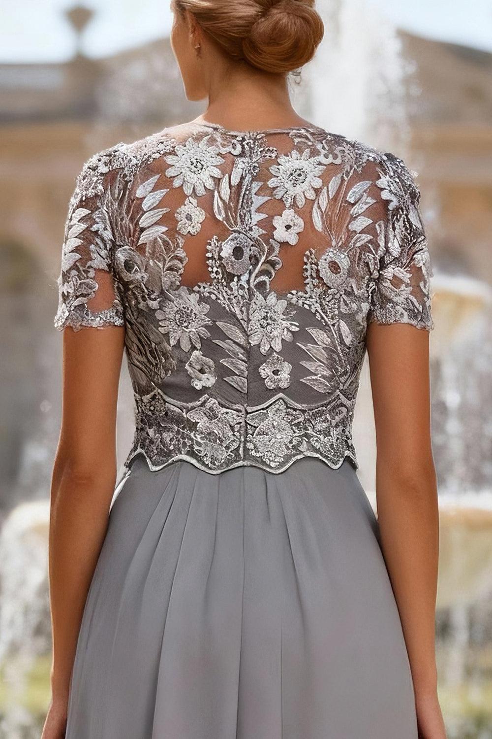 Dreamyannie Grey Blue Floral Beaded Floor Length Mother Of The Bride Jumpsuits With Cape