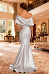 Dreamyannie Grey Satin Mermaid 2 Piece Long Mother Of The Bride Dress With Belt
