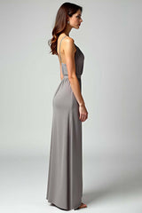 Dreamyannie Grey Spaghetti Straps Sheath Long Formal Dress With Slit