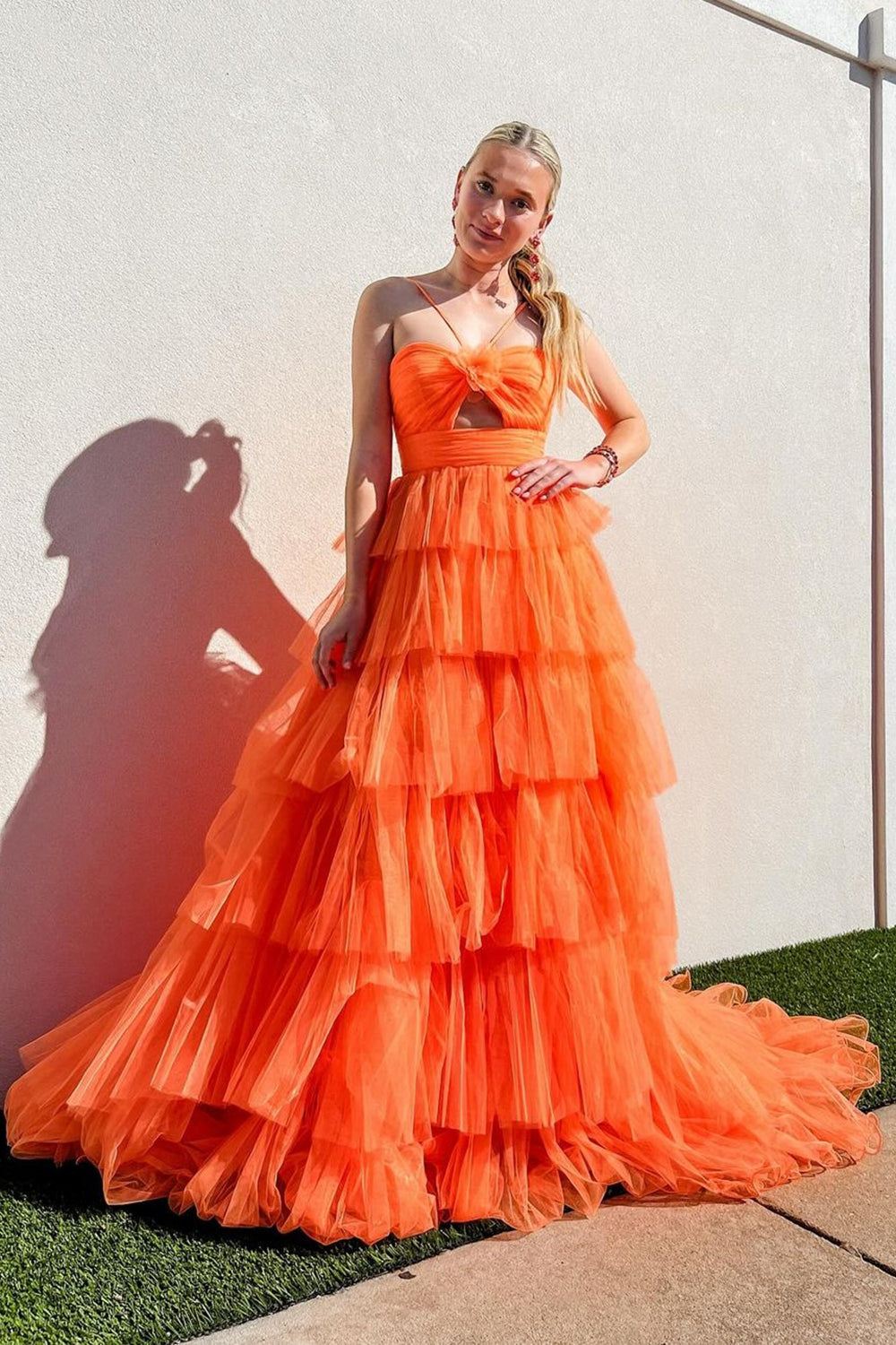 Dreamyannie Halter A Line Yellow Prom Dress Ruffled Tulle Long Formal Dress With Keyhole