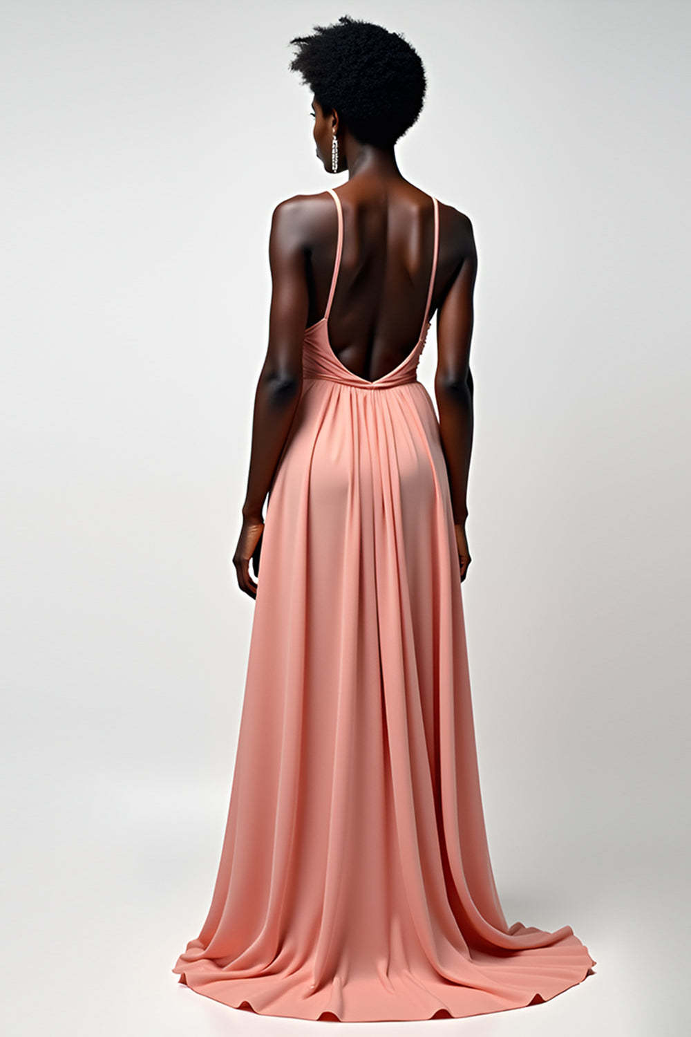 Dreamyannie Halter Blush Pink Wedding Guest Dress A Line Ruched Long Formal Dress