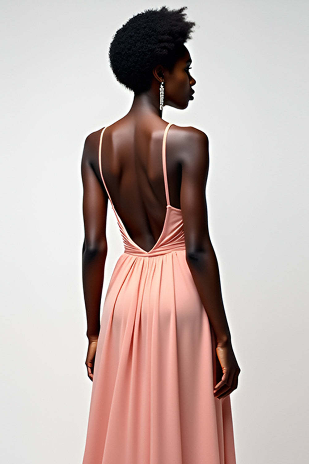 Dreamyannie Halter Blush Pink Wedding Guest Dress A Line Ruched Long Formal Dress