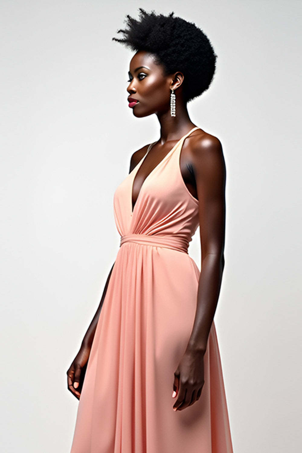 Dreamyannie Halter Blush Pink Wedding Guest Dress A Line Ruched Long Formal Dress