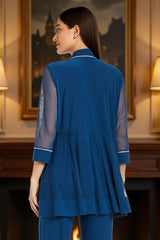 Dreamyannie Ink Blue Tulle Beaded 3/4 Sleeves 3 Piece Mother Of The Bride Pant Suits With Jacket