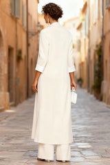 Dreamyannie Ivory Floral Boat Neck Appliqued 3 Piece Mother Of The Bride Pant Suits With Jacket