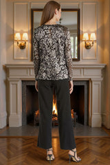 Dreamyannie Jacquard Black Golden 3 Piece Mother Of The Bride Pant Suits With Jacket