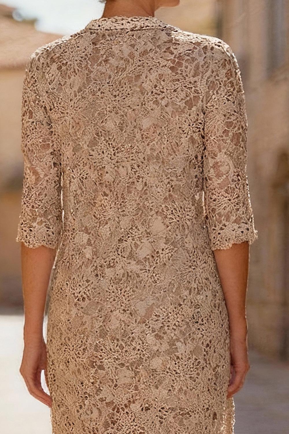 Dreamyannie Khaki Round Neck Lace 3 Piece Mother Of The Bride Pant Suits With Jacket