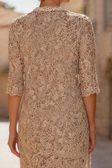 Dreamyannie Khaki Round Neck Lace 3 Piece Mother Of The Bride Pant Suits With Jacket