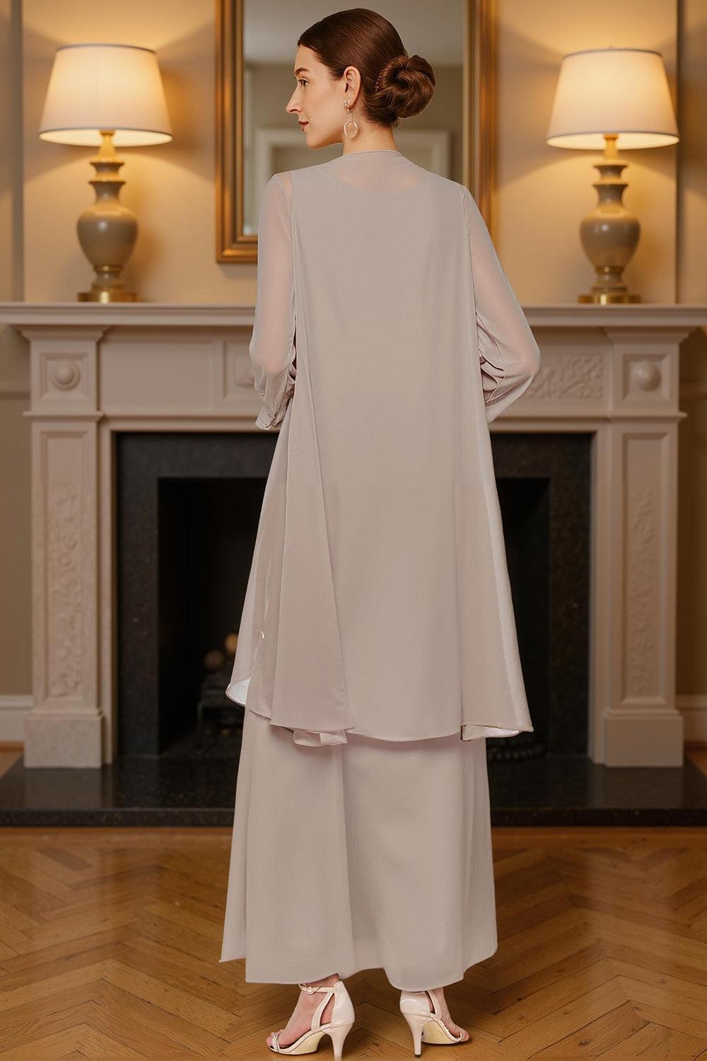 Dreamyannie Khaki Tiered Ruffled 2 Piece Ankle Length Mother Of The Bride Dress With Jacket