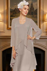 Dreamyannie Khaki Tiered Ruffled 2 Piece Ankle Length Mother Of The Bride Dress With Jacket