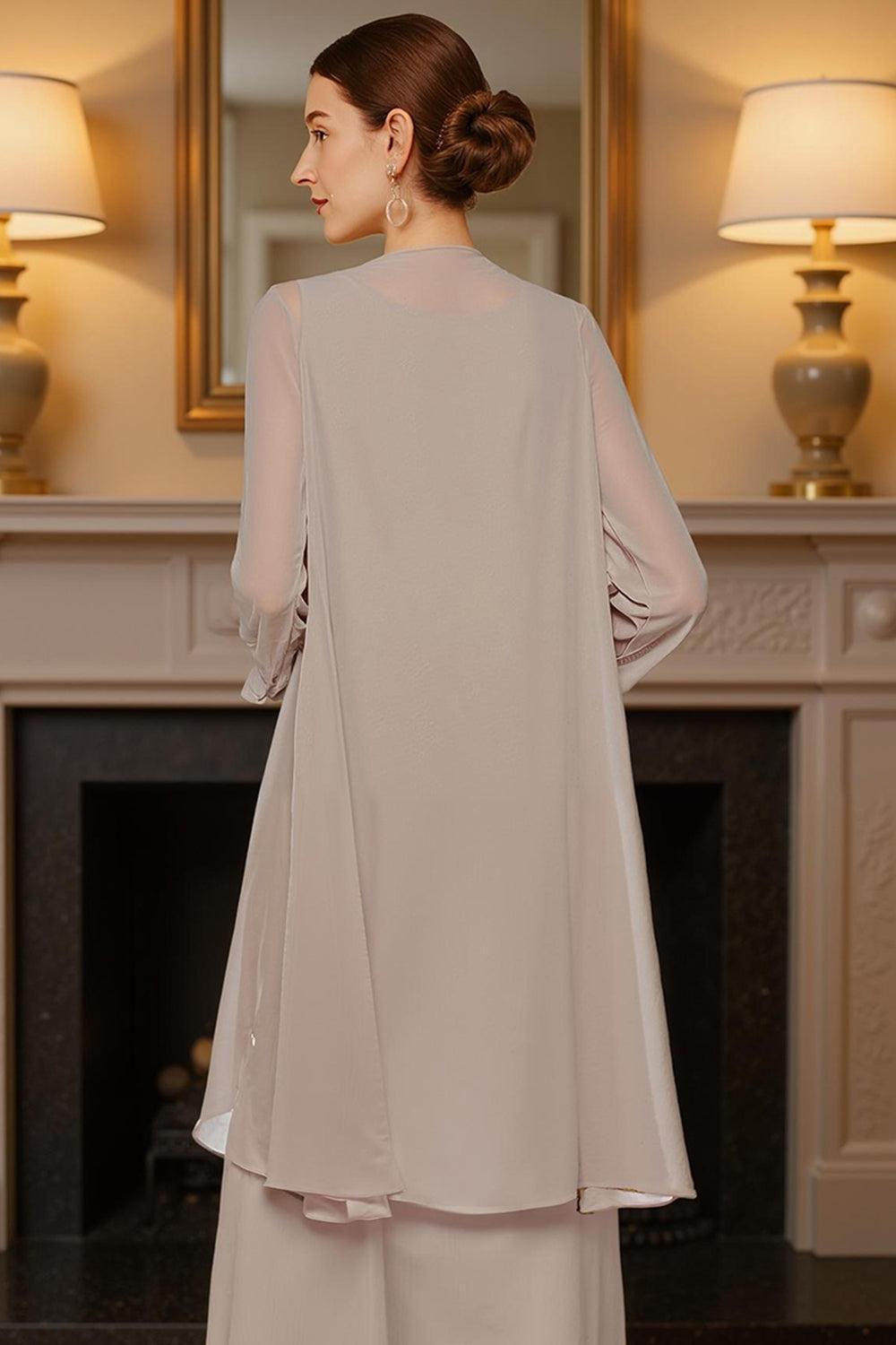 Dreamyannie Khaki Tiered Ruffled 2 Piece Ankle Length Mother Of The Bride Dress With Jacket