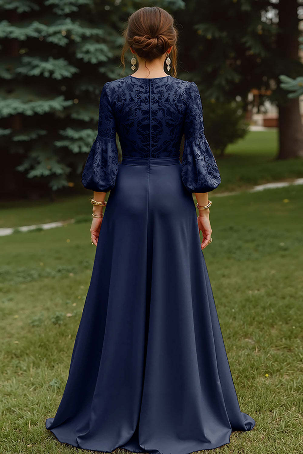 Dreamyannie Lace Dusty Rose Puff Sleeves A Line Floor Length Mother Of The Bride Dress