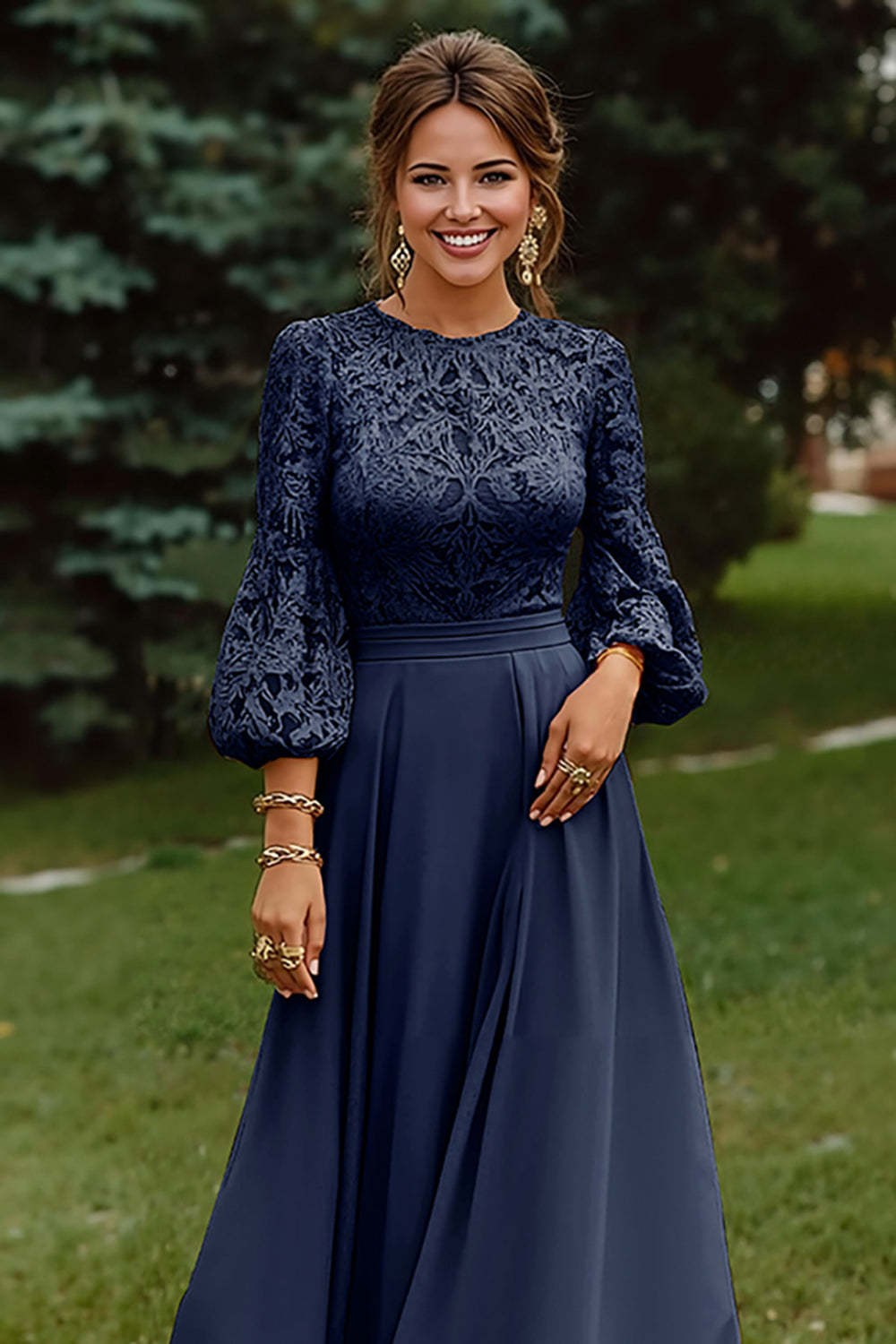 Dreamyannie Lace Dusty Rose Puff Sleeves A Line Floor Length Mother Of The Bride Dress