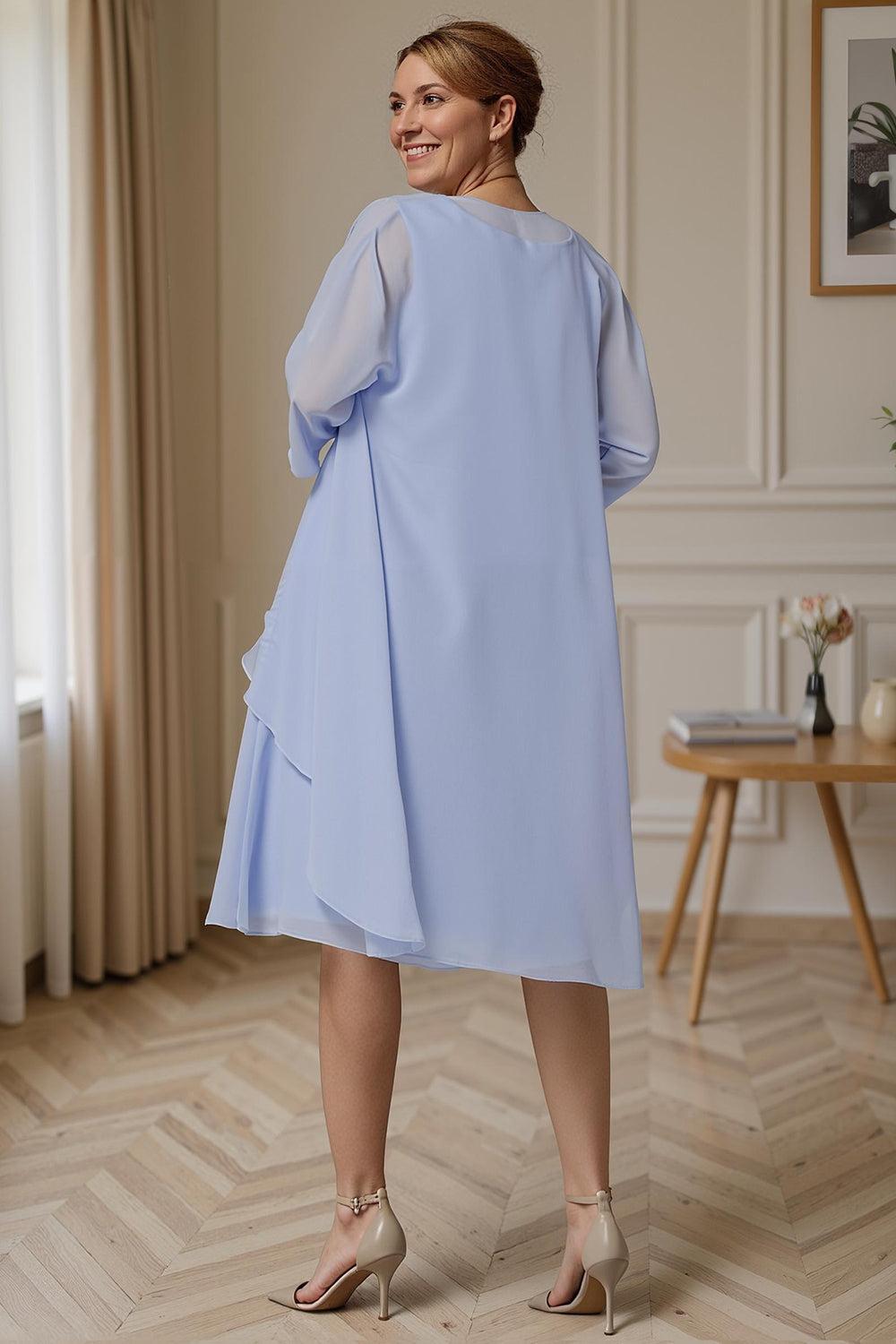 Dreamyannie Light Blue Bodycon 2 Piece Knee Length Mother Of The Bride Dress With Jacket